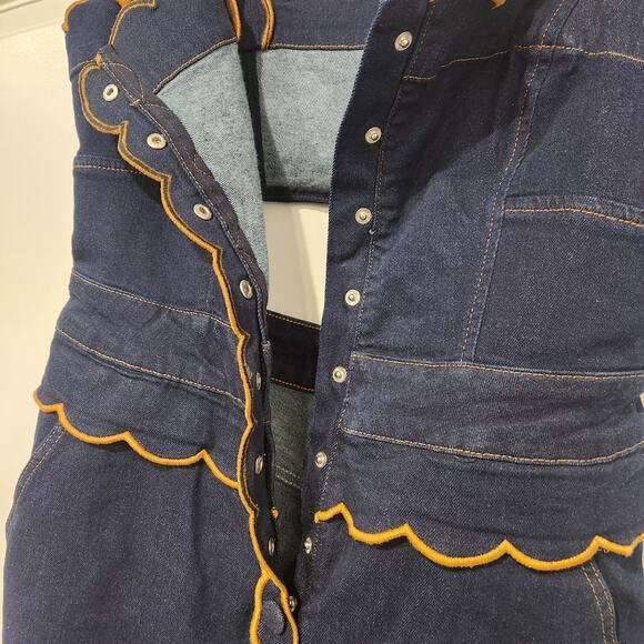 Farm Rio Dark Denim wavy trim jumpsuit size large - Picture 5 of 8